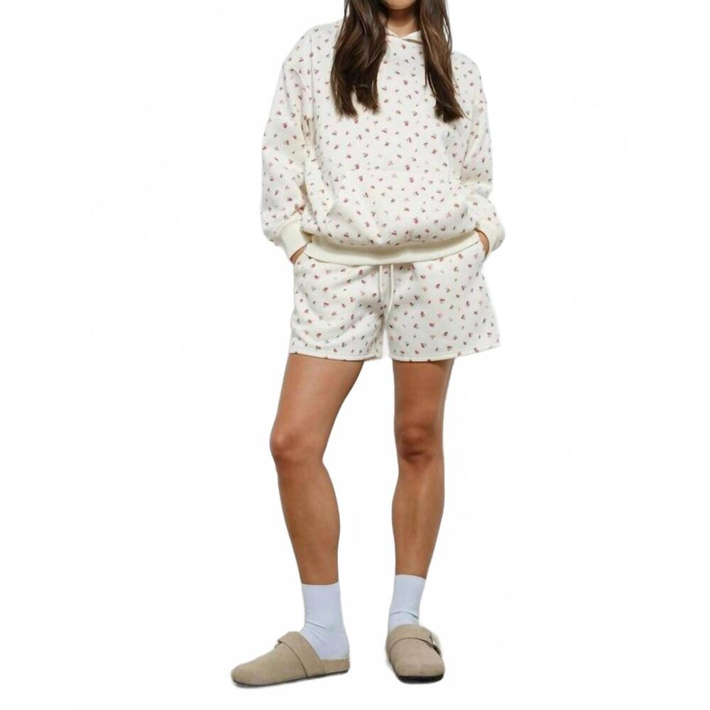 NEW PRETTY GARBAGE cherry bow print sweat shorts in ivory